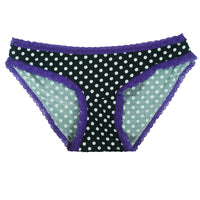 Black with White Polk A Dots & Purple Lace Trim Bikini Panty