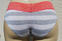 Gray and White Stripes With Coral Lace Trim Hipster
