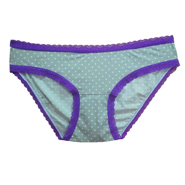 Gray with White Polk A Dots & Purple Lace Trim Bikini Panty
