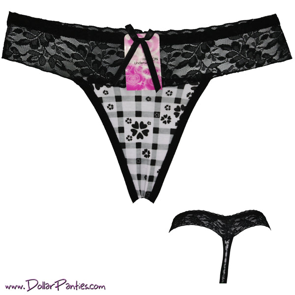 Black and White Cotton Gingham Thong