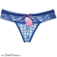 Royal Blue Cotton Gingham Thong with cute lace trim