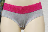 Gray and Pink Polk a Dot With Hot Pink Lace Trim Hipster