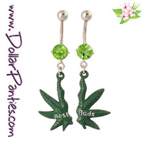 Best Friends Best Buds - Marijuana Pot Leaf Naval Jewelry belly rings - matching pair