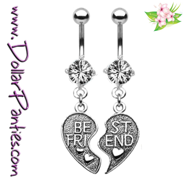 Best Friends broken HEART - CLEAR Naval Jewelry belly rings - matching pair
