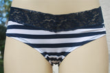 Navy and White Striped With Lace Trim Hipster