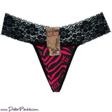 sexy PINK and BLACK ZEBRA STIPE PRINT THONG with BLACK lace band