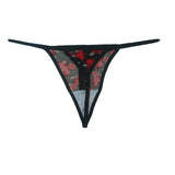 Sexy Little Lace Up Black & Red Roses G-String / Thong