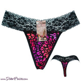cute animal print sexy "wild side" orange, purple, pink and black cheetah print and lace thong