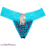 cute animal print sexy "wild side" blue pink and black cheetah print and lace thong
