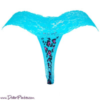 cute animal print sexy "wild side" blue pink and black cheetah print and lace thong