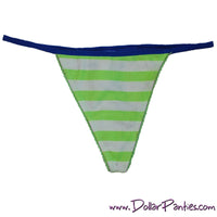 Lime and Navy Blue Striped Thong
