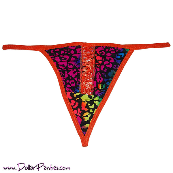 Sexy Little Lace Up Rainbow Cheetah G-String / Thong